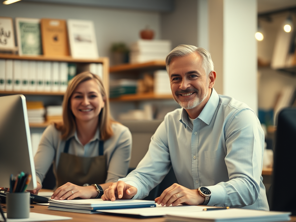 Caucasian family business in a professional bookkeeping or small business setting